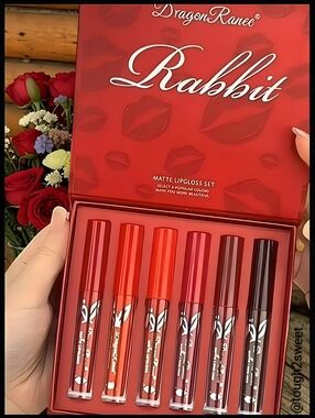 🆕️RABBIT 6 COLOR VELVET MATTE RED WATERPROOF LIPGLOSS GIFT SET~BEAUTIFUL GIFT!